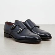 Men's Dark Blue Cap-Toe Leather Double Monk Strap Monks — Albemarle — Albemarle