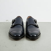 Men's Dark Blue Cap-Toe Leather Double Monk Strap Monks — Albemarle — Albemarle