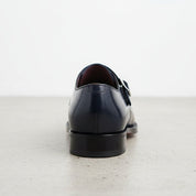 Men's Dark Blue Cap-Toe Leather Double Monk Strap Monks — Albemarle — Albemarle