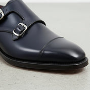 Men's Dark Blue Cap-Toe Leather Double Monk Strap Monks — Albemarle — Albemarle