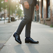 Men's Dark Blue Cap-Toe Leather Double Monk Strap Monks — Albemarle — Albemarle
