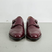 Men's Dark Burgundy Cap-Toe Leather Double Monk Strap Shoes — Albemarle