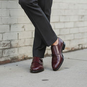 Men's Dark Burgundy Cap-Toe Leather Double Monk Strap Shoes — Albemarle