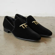 Men's Black Embroidered Velvet Loafers — Stratford