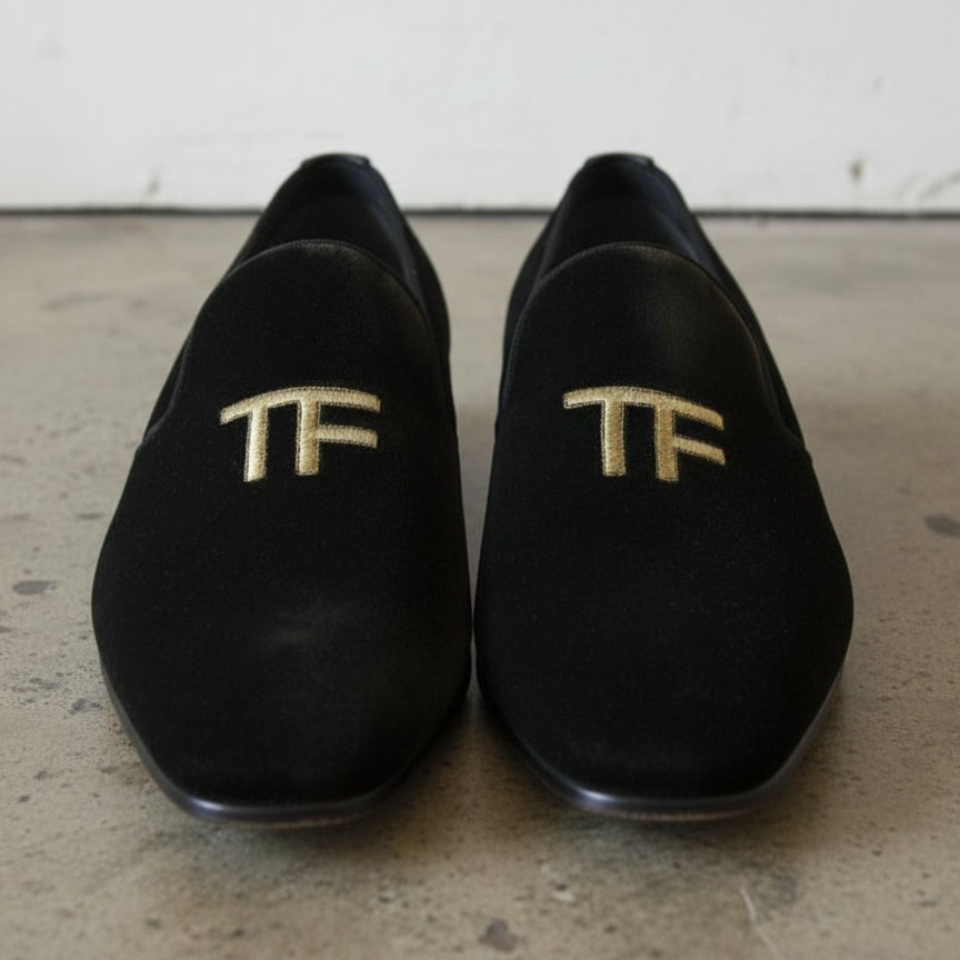 Men's Black Embroidered Velvet Loafers — Stratford