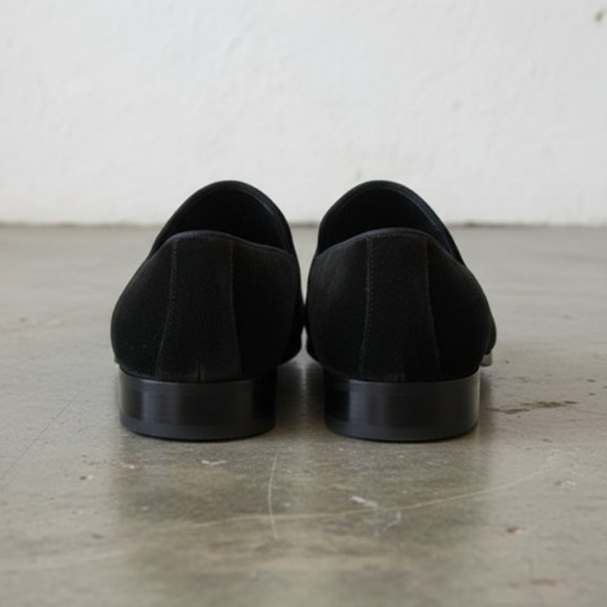 Men's Black Embroidered Velvet Loafers — Stratford