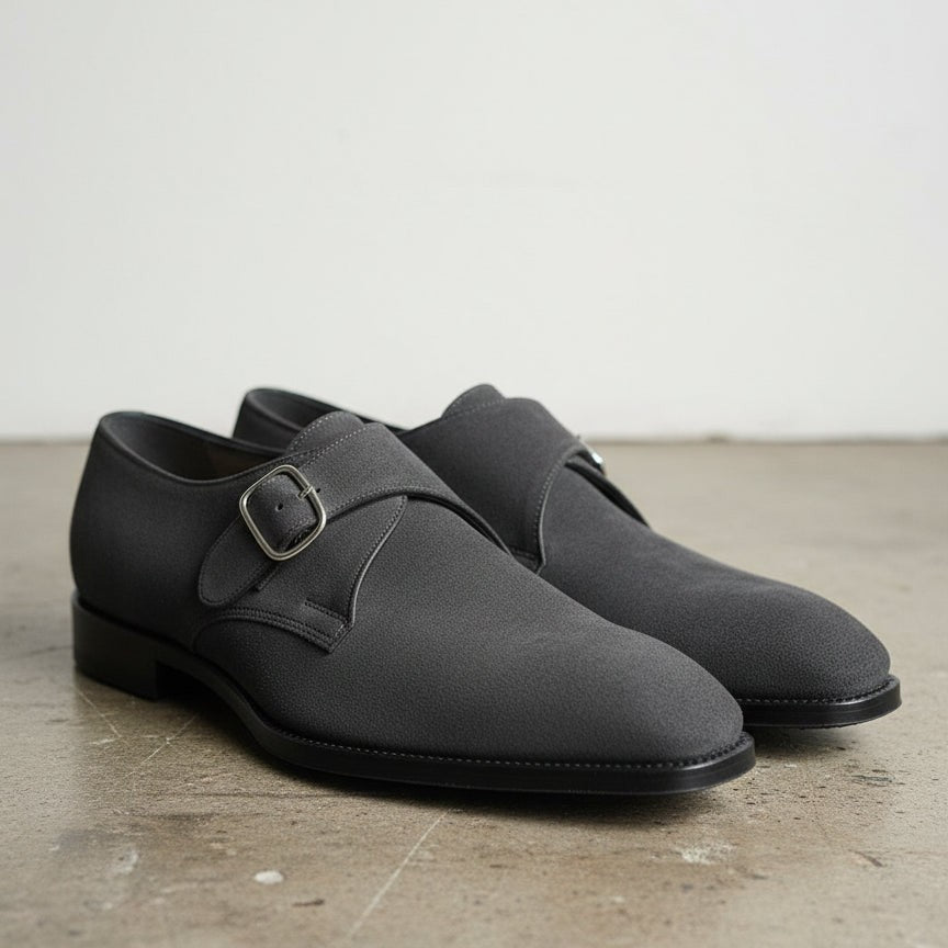 Men's Dark Gray Suede Monk Strap Dress Shoes — Balderton — Balderton