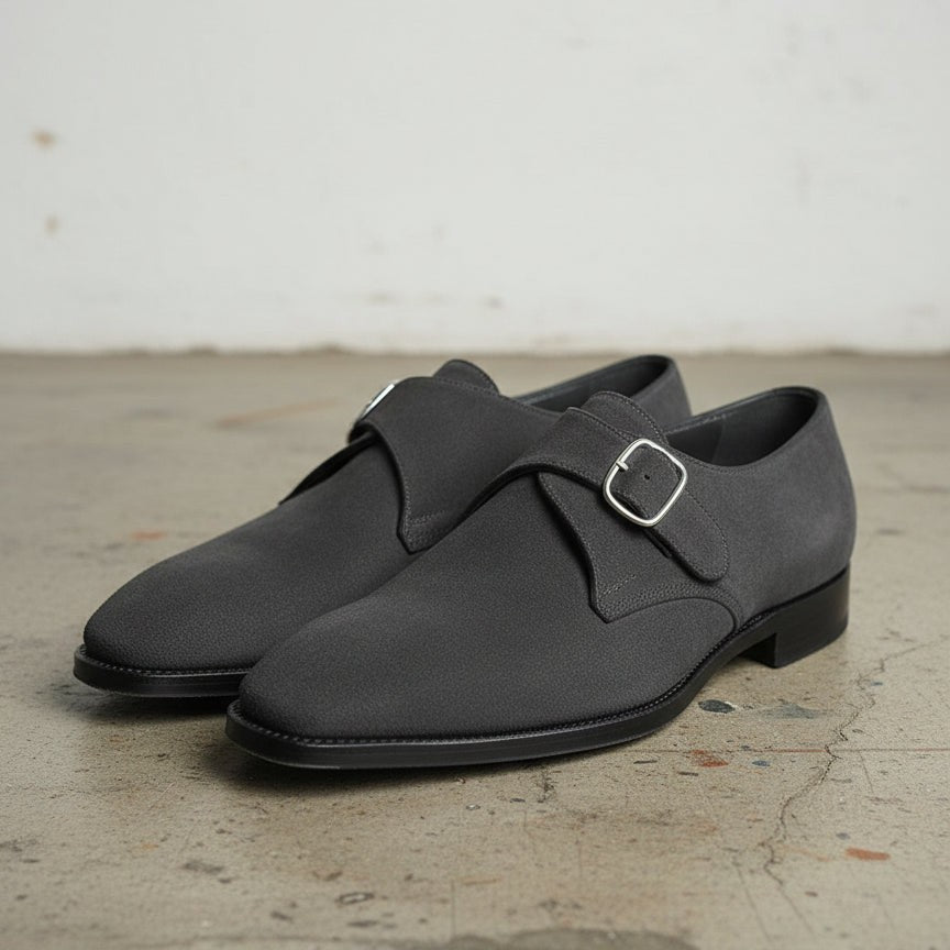 Men's Dark Gray Suede Monk Strap Dress Shoes — Balderton — Balderton