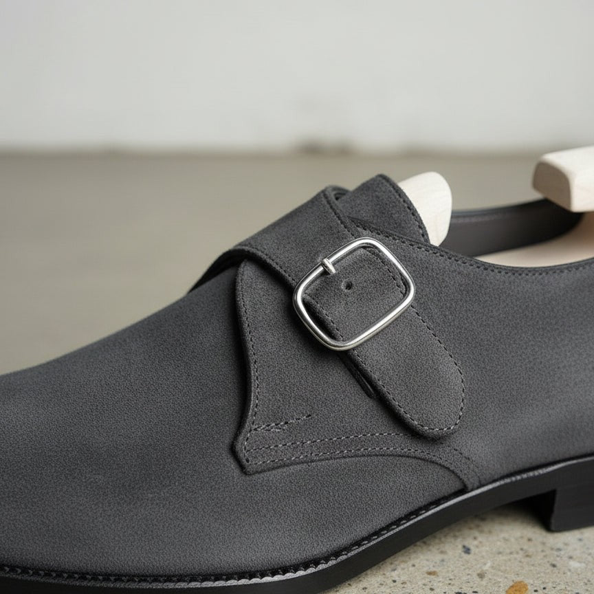 Men's Dark Gray Suede Monk Strap Dress Shoes — Balderton — Balderton