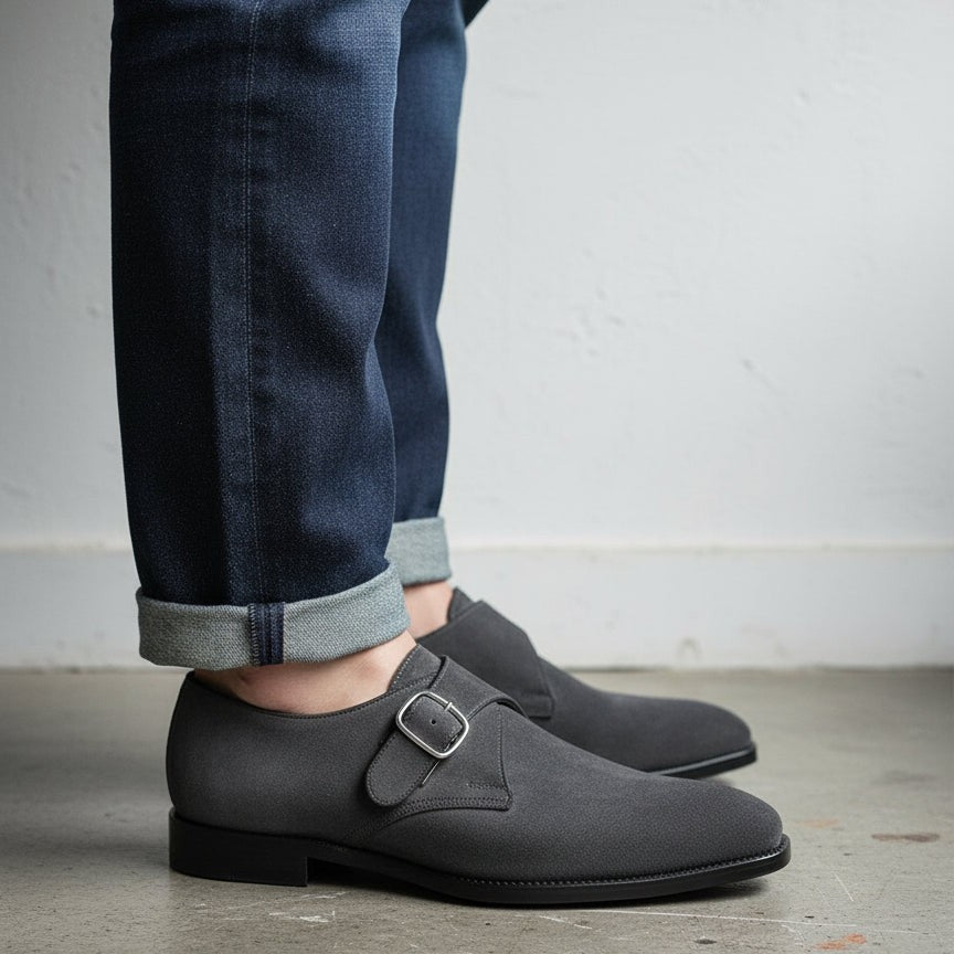 Men's Dark Gray Suede Monk Strap Dress Shoes — Balderton — Balderton