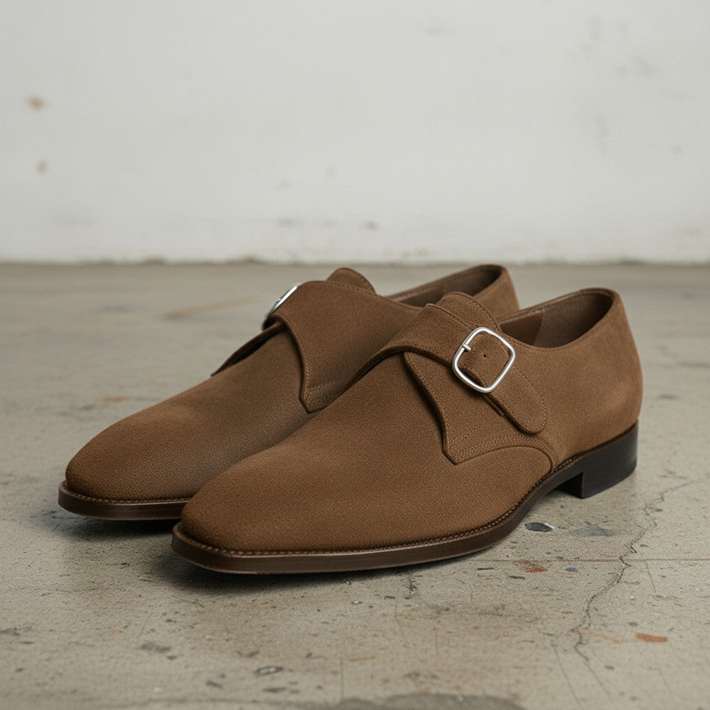 Men's Brown Suede Monk Strap Shoes — Balderton