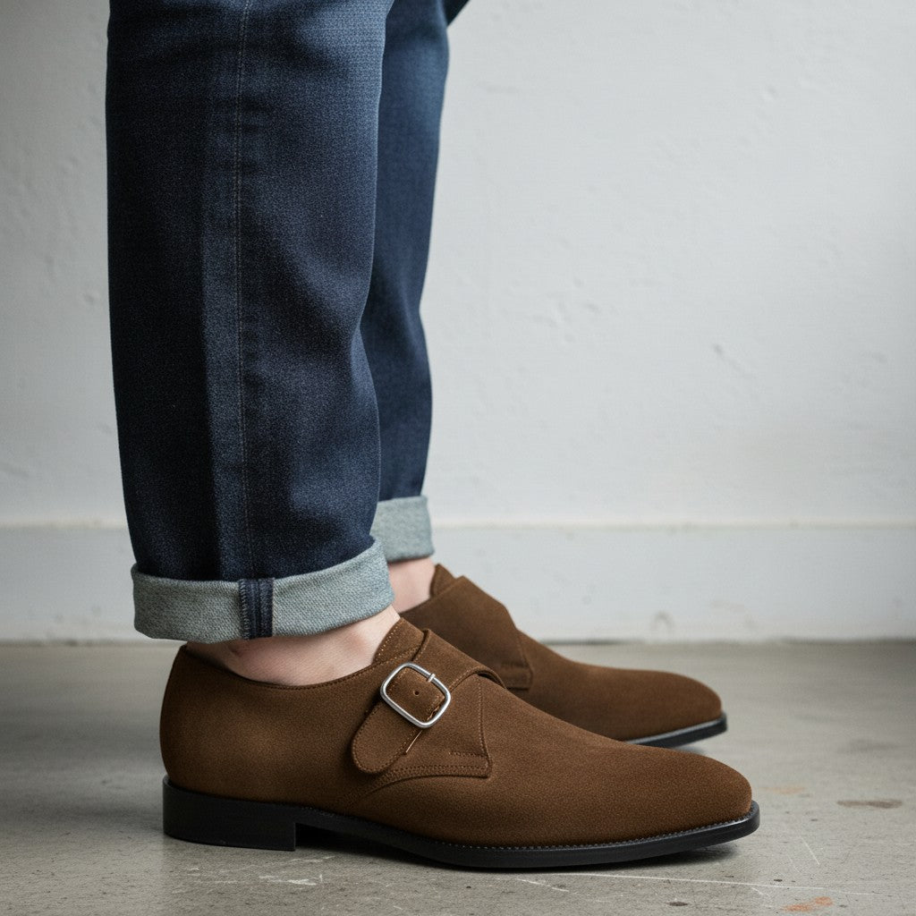 Men's Brown Suede Monk Strap Shoes — Balderton