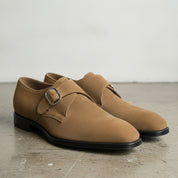 Men's Dark Tan Suede Monk Strap Shoes — Balderton