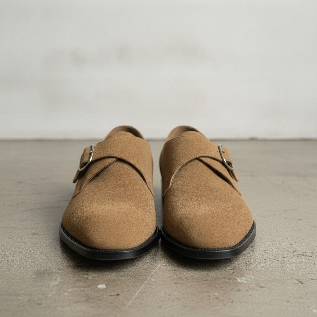 Men's Dark Tan Suede Monk Strap Shoes — Balderton