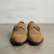 Men's Dark Tan Suede Monk Strap Shoes — Balderton