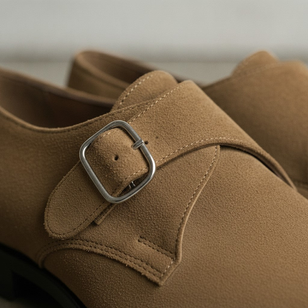 Men's Dark Tan Suede Monk Strap Shoes — Balderton