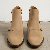 Men's Tan Plain-Toe Suede Triple Monk Boots — Hawley