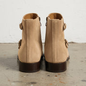Men's Tan Plain-Toe Suede Triple Monk Boots — Hawley