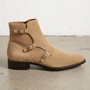Men's Tan Plain-Toe Suede Triple Monk Boots — Hawley