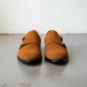 Men's Brown Plain-Toe Suede Double Monk Strap Shoes — Larkin — Larkin