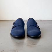 Men's Navy Blue Plain-Toe Suede Double Monk Strap Shoes — Larkin
