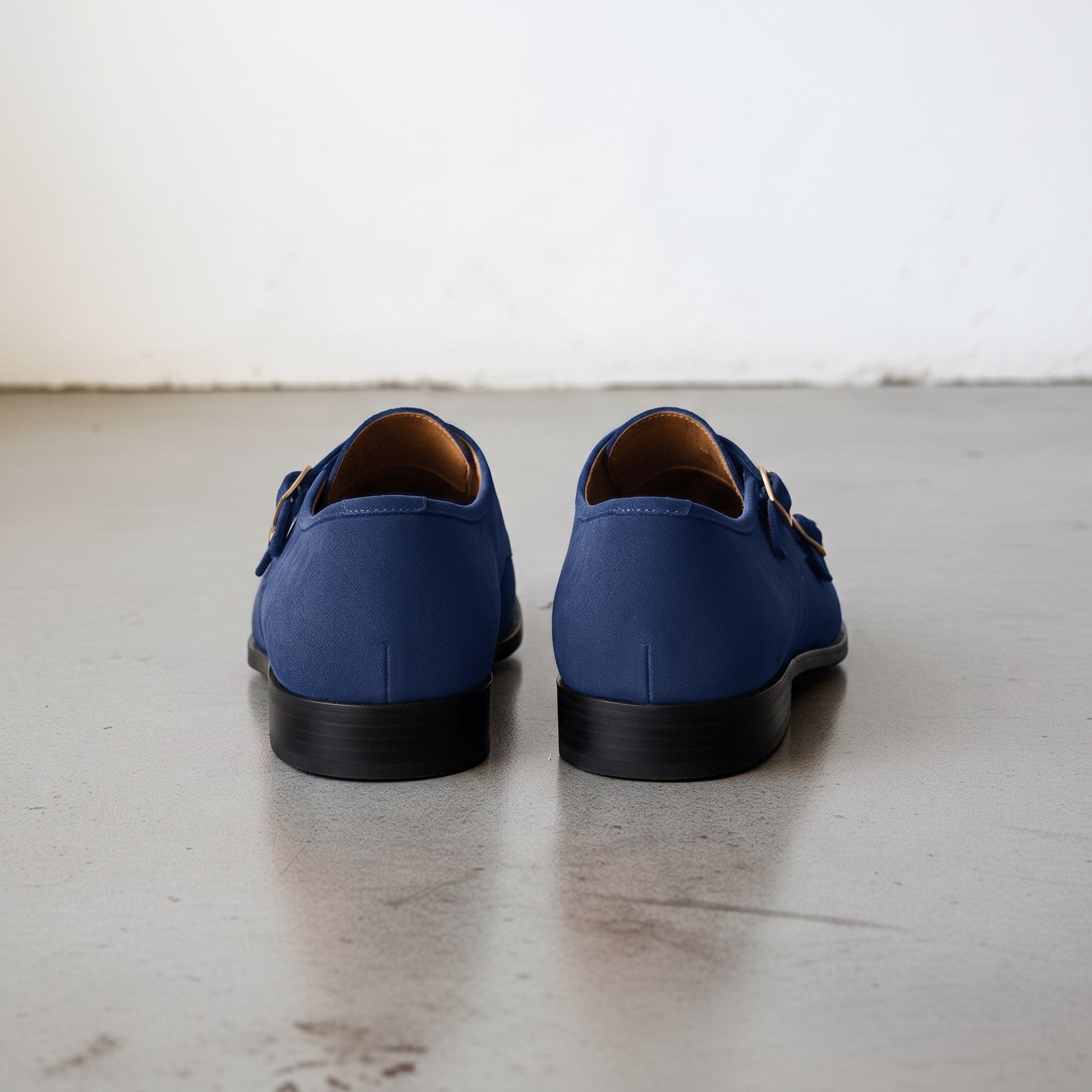 Men's Navy Blue Plain-Toe Suede Double Monk Strap Shoes — Larkin