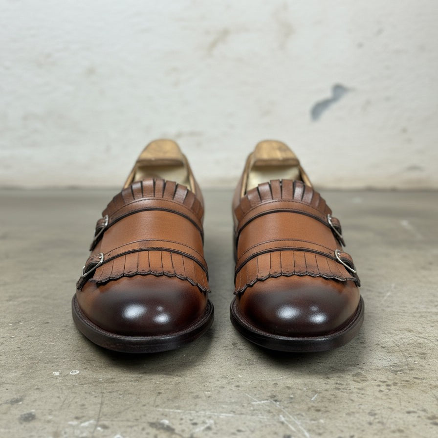Men's Brown Plain-Toe Leather Double Monk Strap Shoes — Heytesbury — Heytesbury
