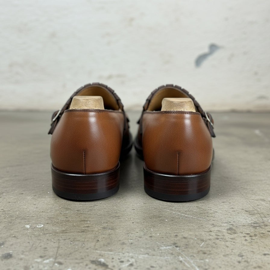 Men's Brown Plain-Toe Leather Double Monk Strap Shoes — Heytesbury — Heytesbury