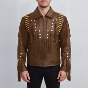 Men's Fringe Brown Leather Biker Jacket — Cheswick