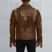 Men's Fringe Brown Leather Biker Jacket — Cheswick