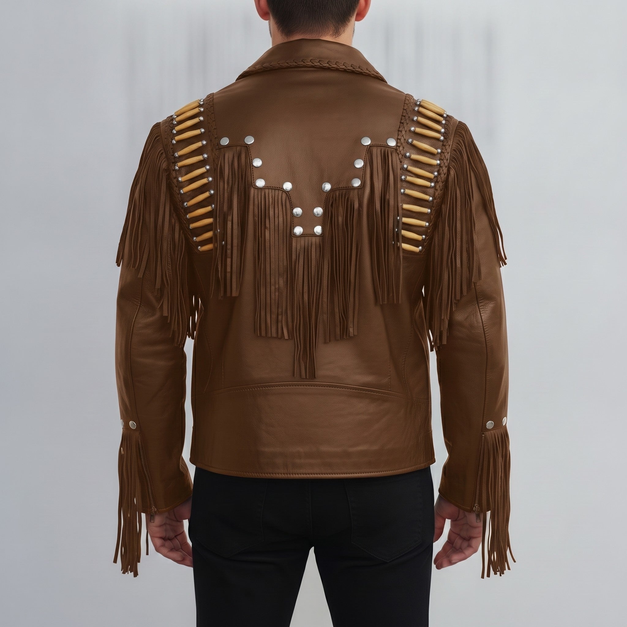 Men's Fringe Brown Leather Biker Jacket — Cheswick