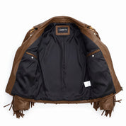 Men's Fringe Brown Leather Biker Jacket — Cheswick