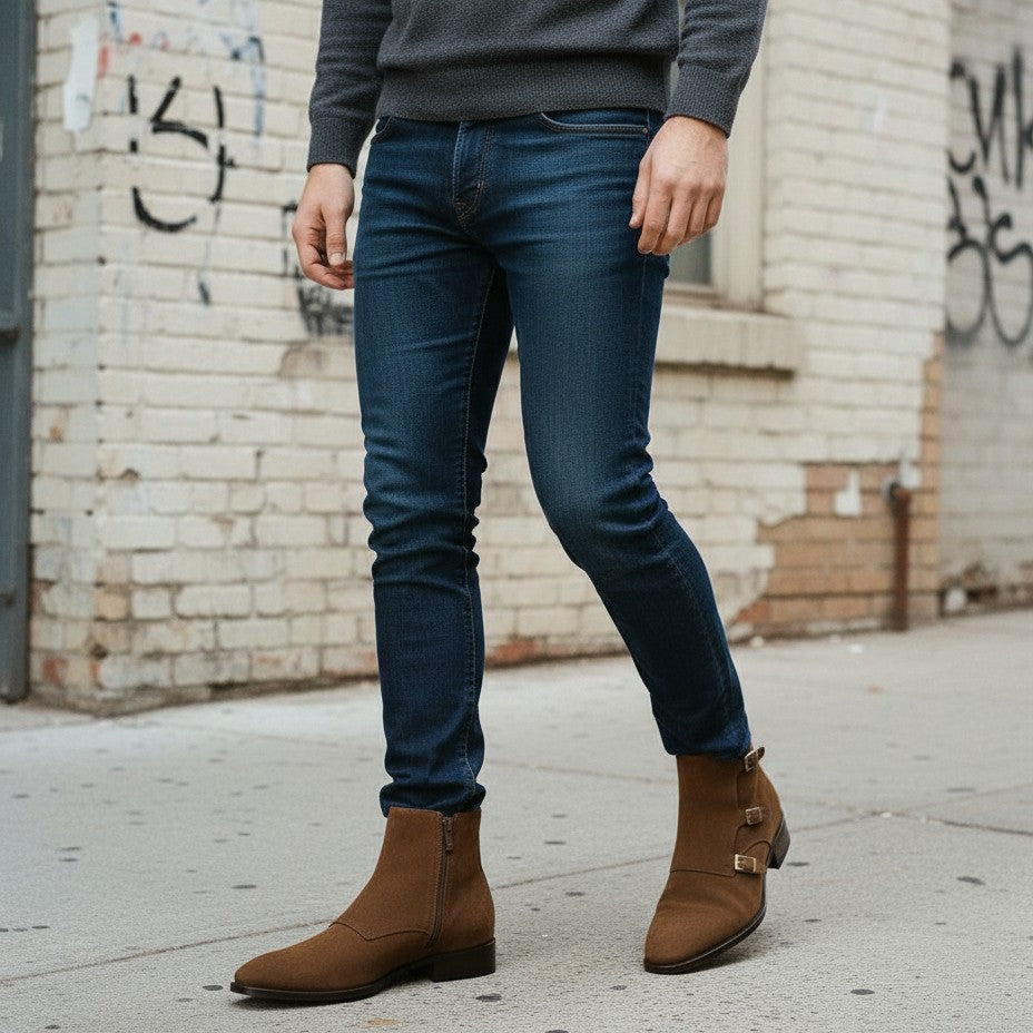 Men's Brown Plain-Toe Suede Triple Monk Boots — Hawley — Hawley