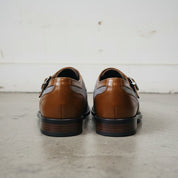 Men's Brown, Grey, and White Herringbone-Embossed Leather and Canvas Wingtip Monk Strap Shoes — Amory