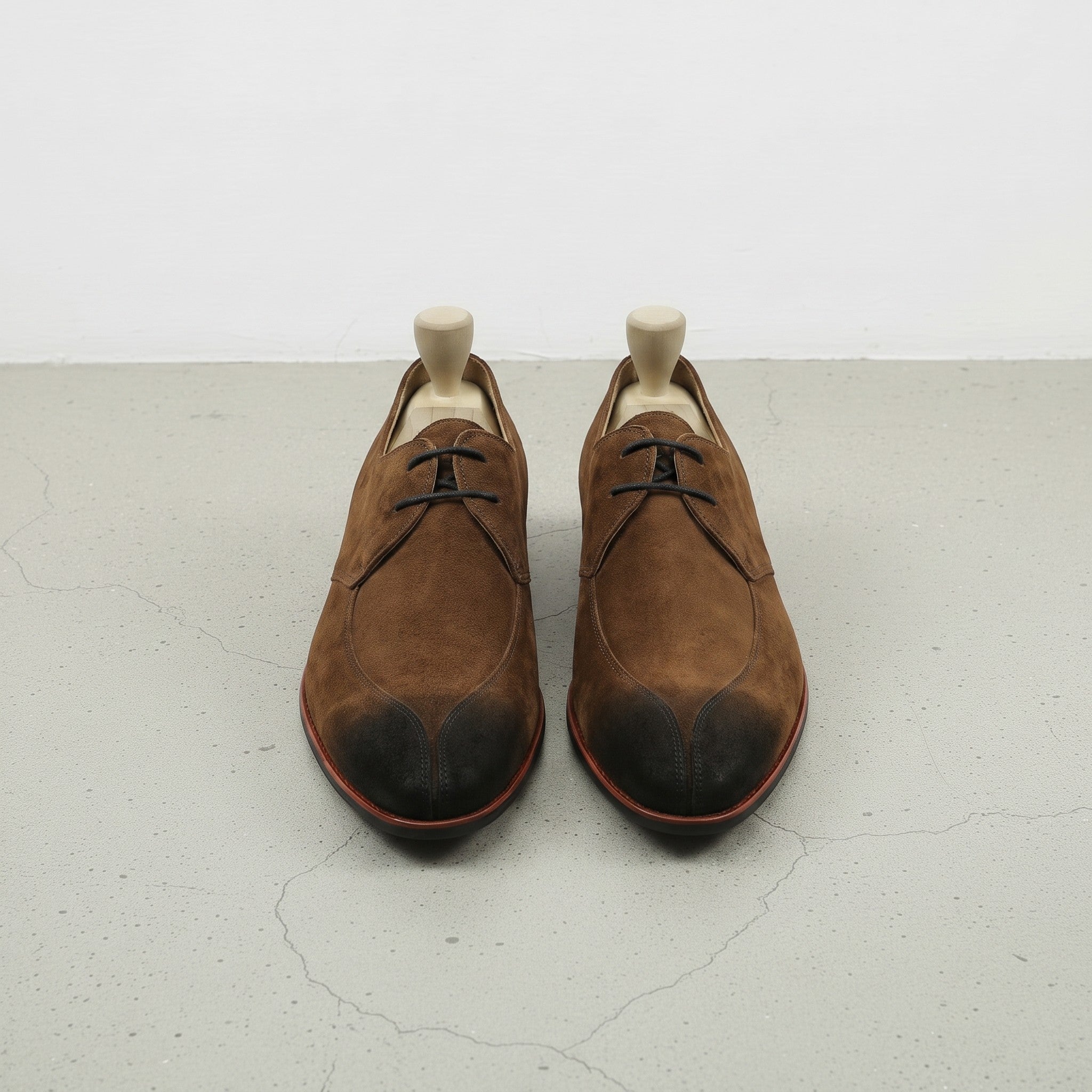Brown Apron-Toe Suede Leather Derbys — Gofton