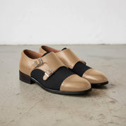 Men's Black and Tan Cap-Toe Leather Double Monk Strap Shoes — Uxbridge