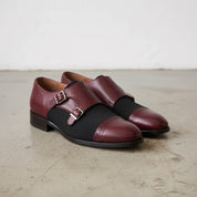 Men's Black and Burgundy Cap-Toe Leather Double Monk Strap Shoes — Uxbridge