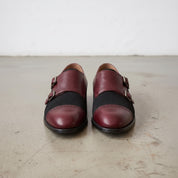 Men's Black and Burgundy Cap-Toe Leather Double Monk Strap Shoes — Uxbridge