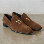 Men's Brown Embroidered Suede Loafers — Stratford