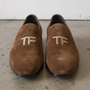 Men's Brown Embroidered Suede Loafers — Stratford