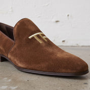 Men's Brown Embroidered Suede Loafers — Stratford