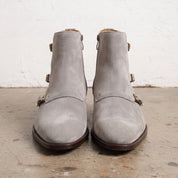 Men's Light Gray Plain-Toe Suede Triple Monk Boots — Hawley
