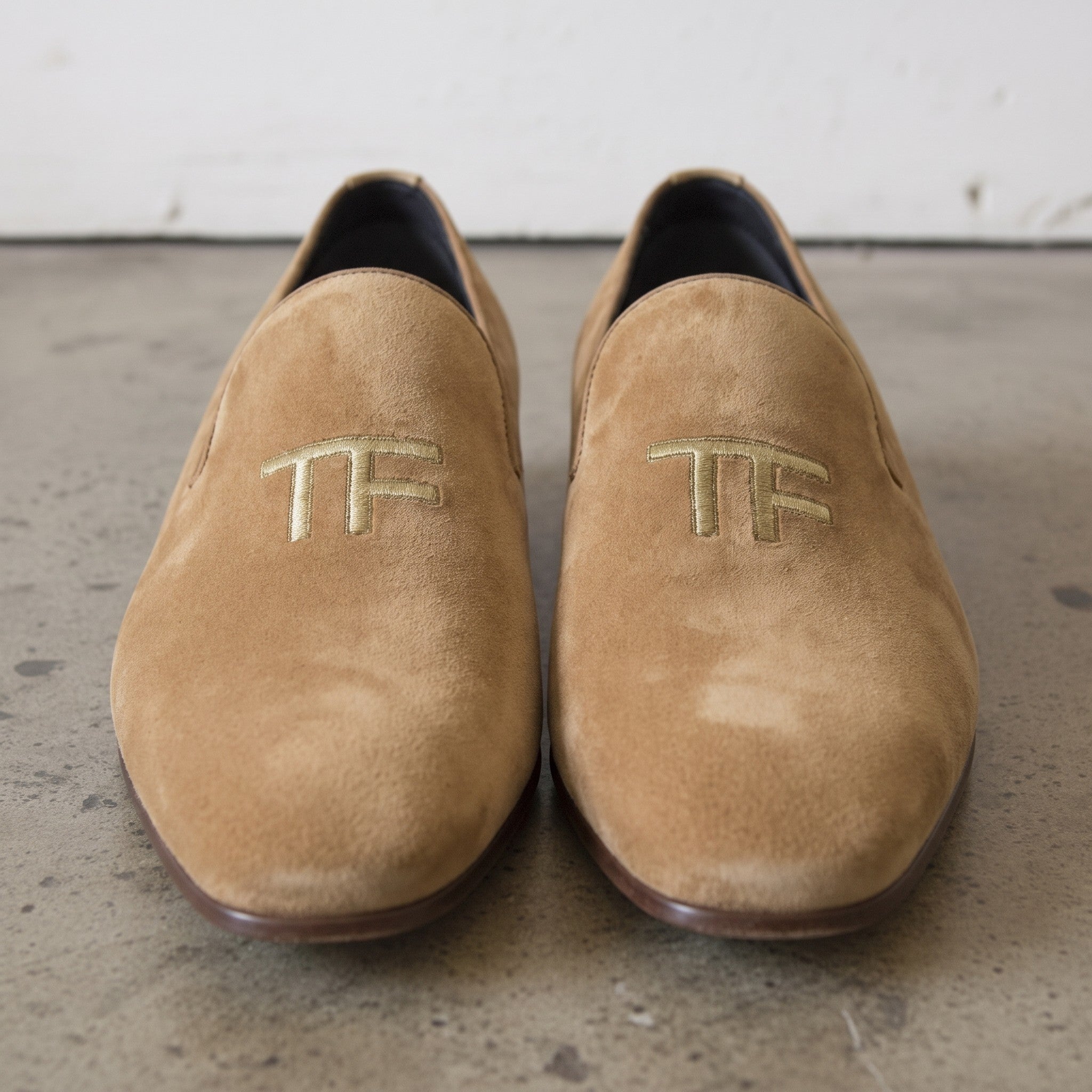 Men's Tan Embroidered Suede Loafers — Stratford