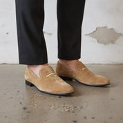 Men's Tan Embroidered Suede Loafers — Stratford