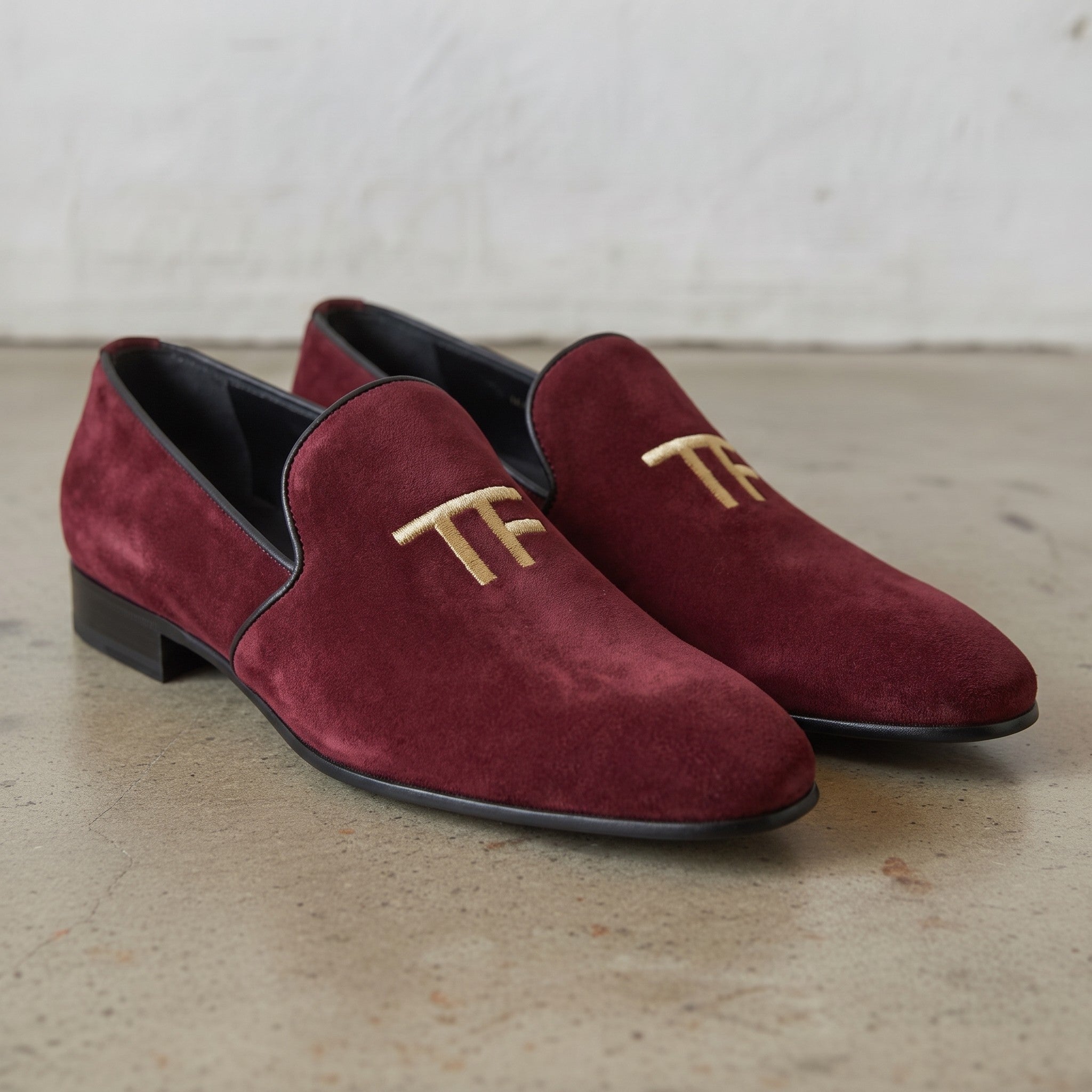 Men's Burgundy Embroidered Suede Loafers — Stratford
