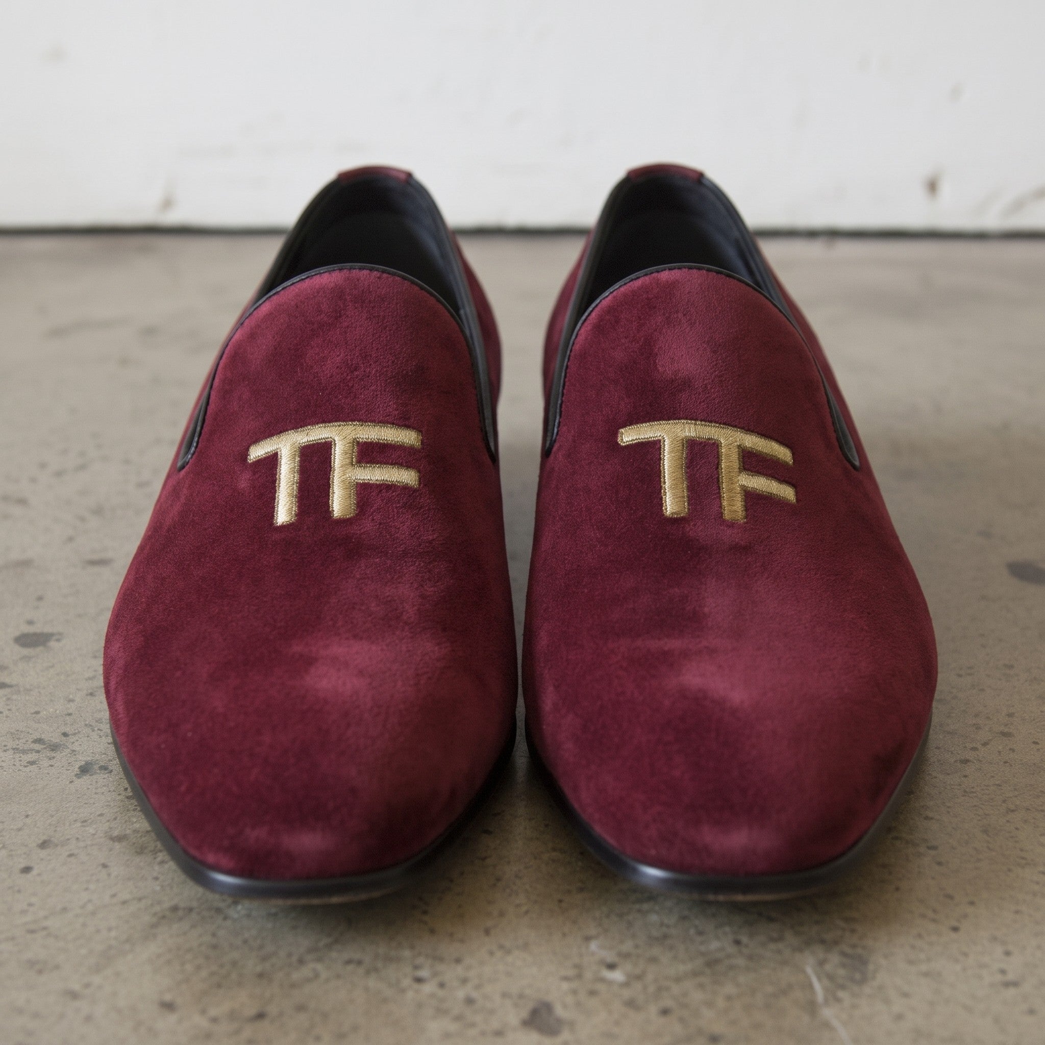 Men's Burgundy Embroidered Suede Loafers — Stratford