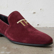 Men's Burgundy Embroidered Suede Loafers — Stratford
