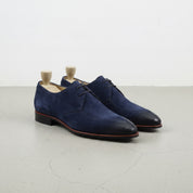 Navy Suede Apron-Toe Derbys — Gofton