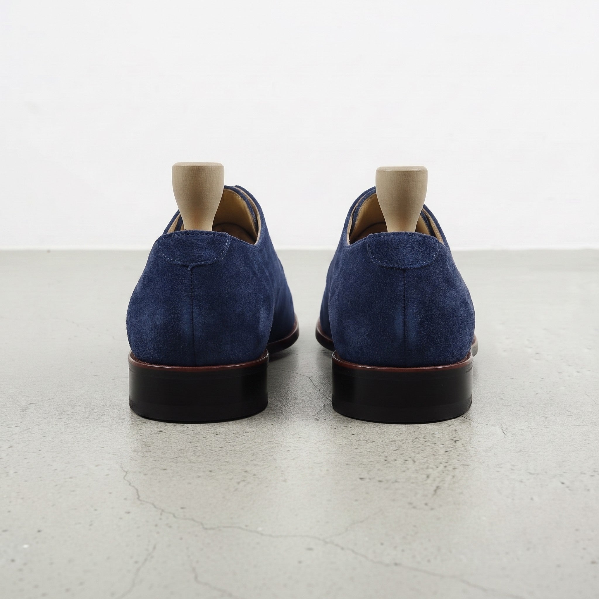 Navy Suede Apron-Toe Derbys — Gofton