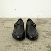 Men's Black Apron-Toe Leather Monk Strap Shoes — Axmouth — Axmouth